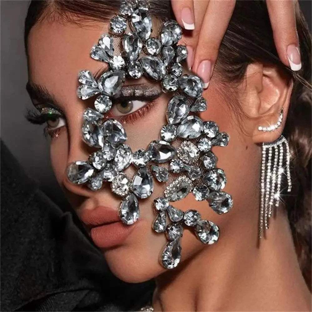 Máscara de Media Cara de Lujo para Mujeres - Accesorios de Baile Elegantes con Cristales para Halloween y Fiestas de Venecia