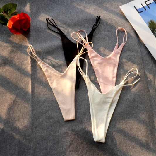 1/2 Pcs Tangas Brasileñas de Algodón para Mujer - Ropa Interior Sexy en Colores Sólidos