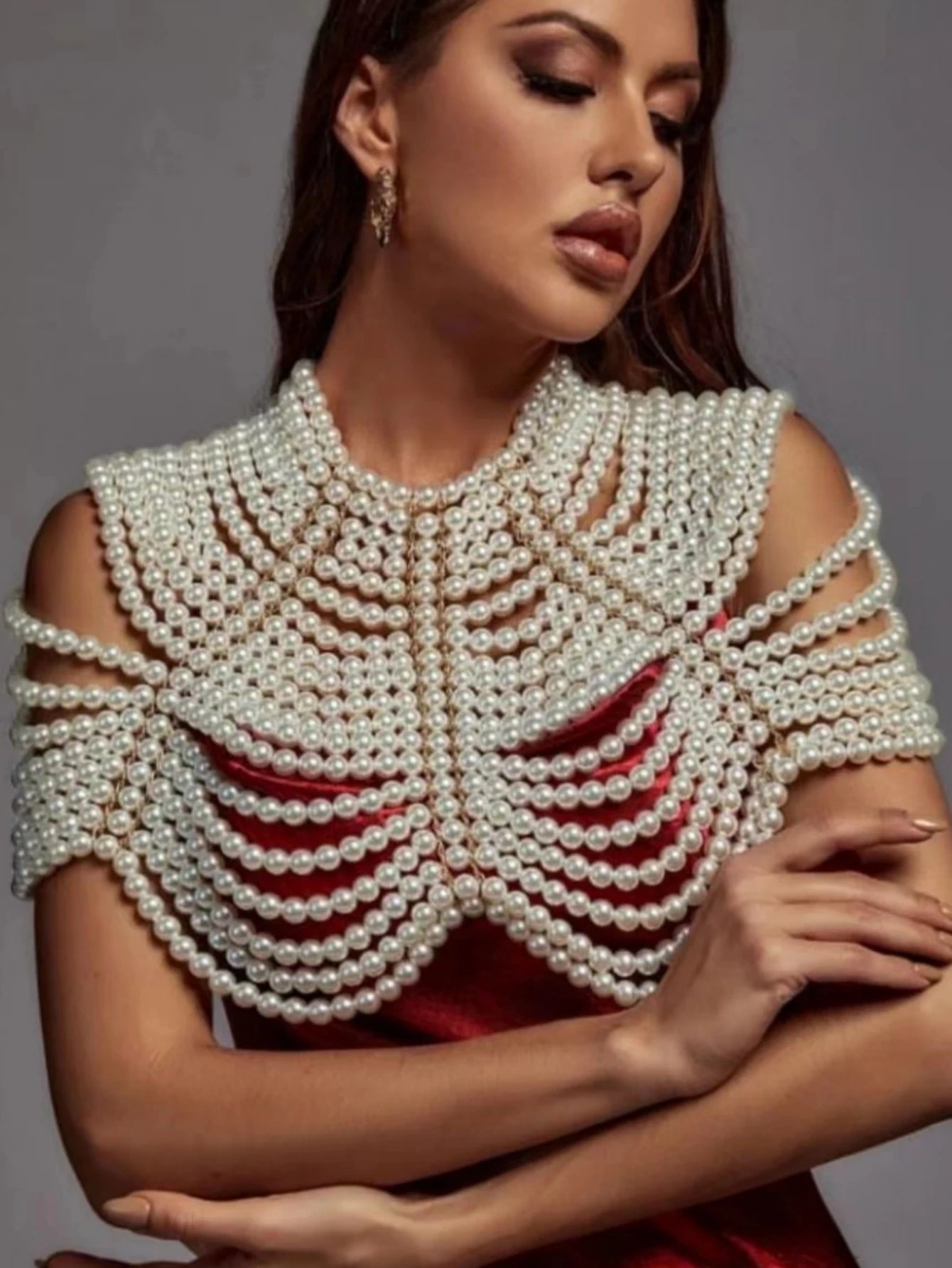 Cadena de Cuerpo de Perlas Barbiecore - Chal Nupcial, Joyería Elegante para Bodas y Fiestas (1 pieza)
