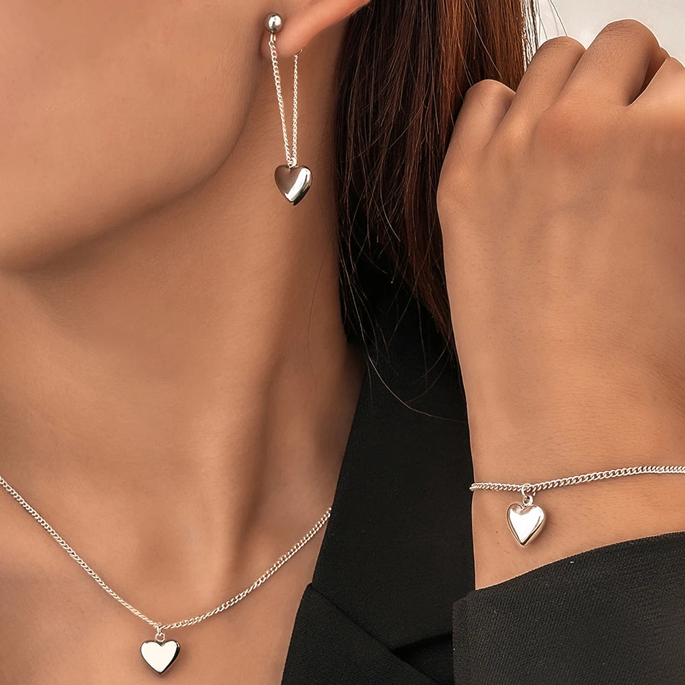 Conjunto de collar y pulsera de acero inoxidable para mujer, colgante de corazón de melocotón cúbico, joyería de moda, regalo de banquete