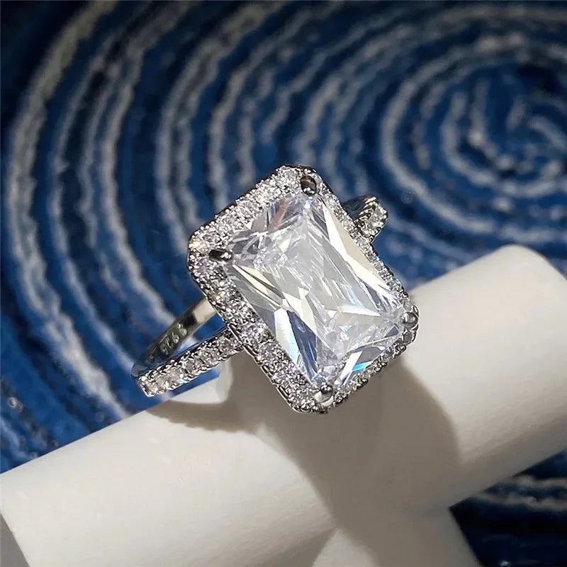 Anillos cuadrados clásicos de Color plateado para mujer, joyería de boda con moissanita brillante, anillo femenino de circón cúbico