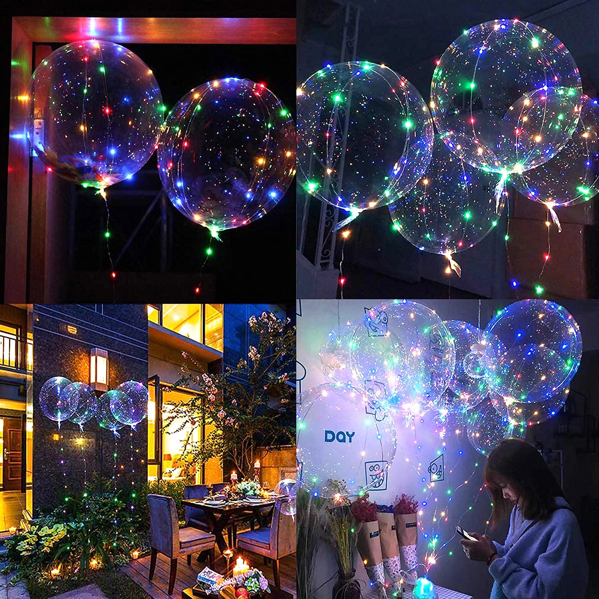 10Pcs LED Luminous Bobo Balloons con Cadena de Luces - Decoración para Fiestas, Bodas, Cumpleaños y Baby Shower