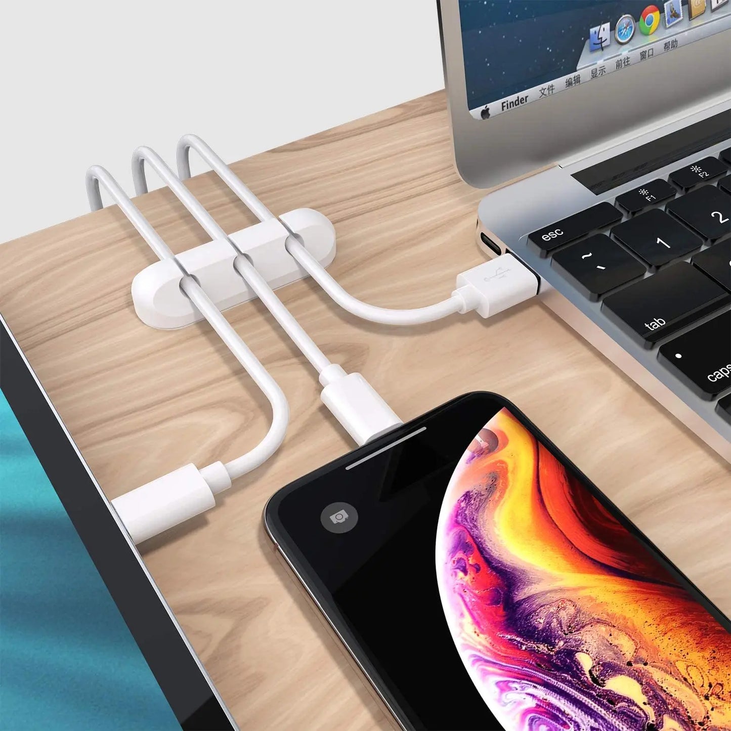 Organizador de Cables USB de Silicona - Clips de Gestión para Escritorio, Soporte para Cables de Ratón y Auriculares