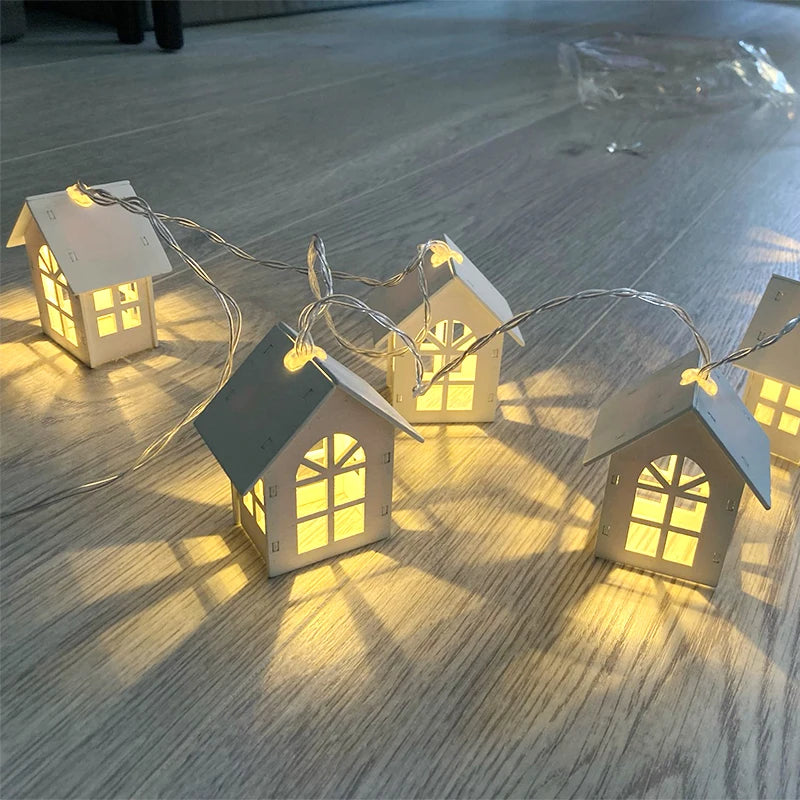 Guirnalda de Luces LED en Forma de Casa de Madera – Decoración para Bodas, Fiestas y Navidad