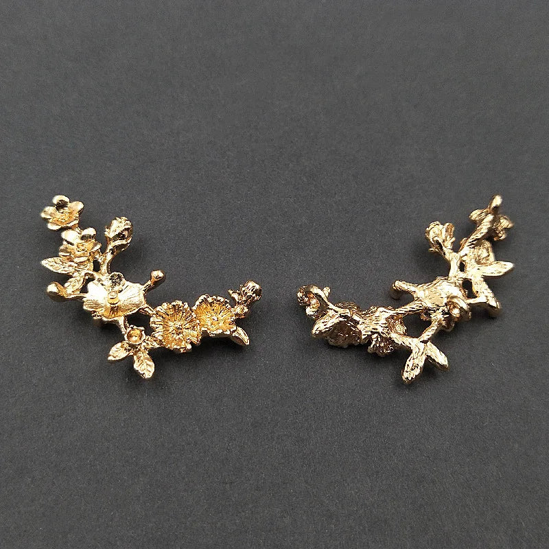 Conectores de rama de flor chapados en oro/plata KC para fabricación de joyas, aleación de metal, accesorios de bricolaje, 38x38mm, 10 piezas