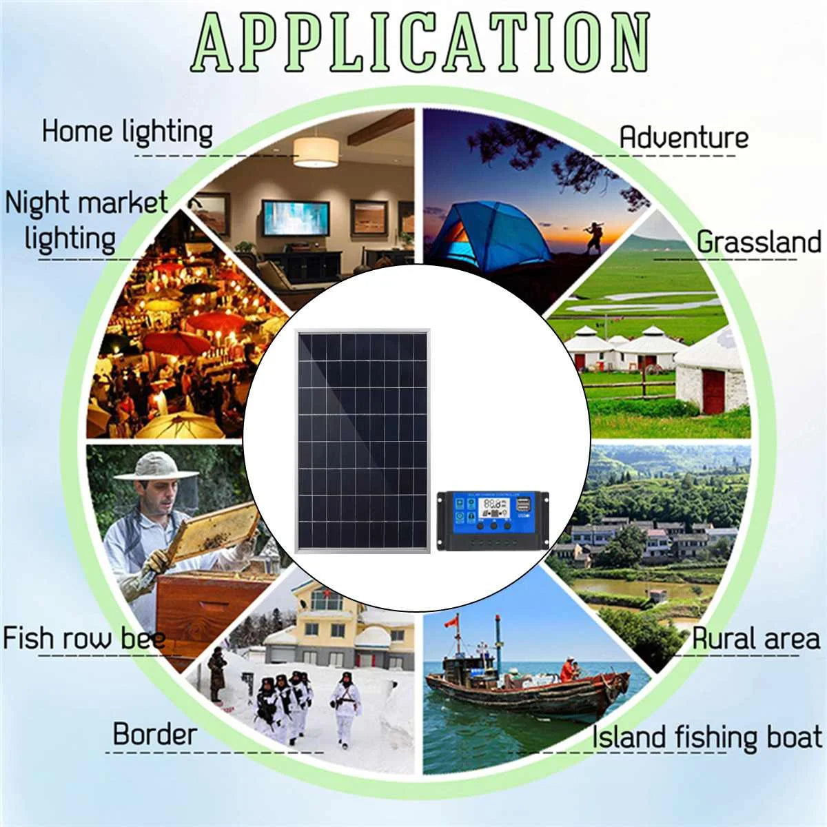 Kit de Panel Solar de 300W 12V Completo, Célula Solar de Policristalino USB Portátil para Generador Solar Recargable en Exteriores