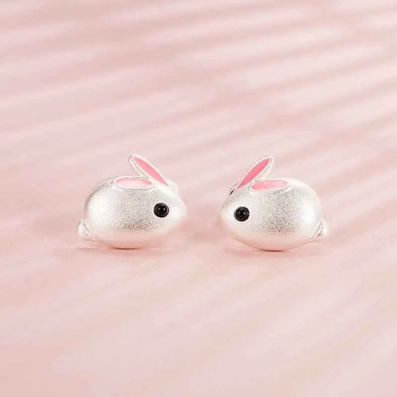 Pendientes de plata de ley 925 para mujer, aretes de conejo, XY0245
