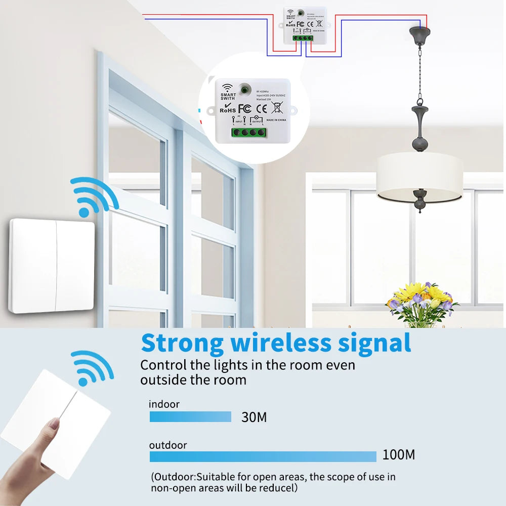 Interruptor de Luz Inalámbrico Inteligente 433mhz para Hogar, Control Remoto Sin Batería, Botón de Pared, Set de Mejoras para el Hogar