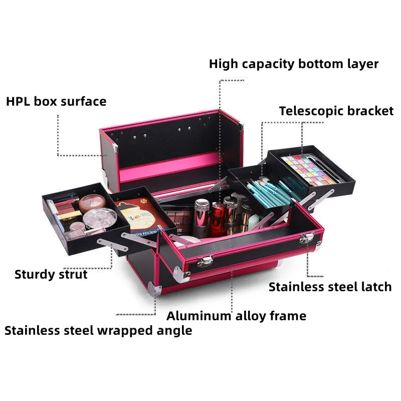 Nuevo Estuche Profesional de Aluminio para Cosméticos | Caja de Herramientas para Peluquería, Estilismo y Manicura con Cerradura de Doble Tarjeta y Diseño Resistente