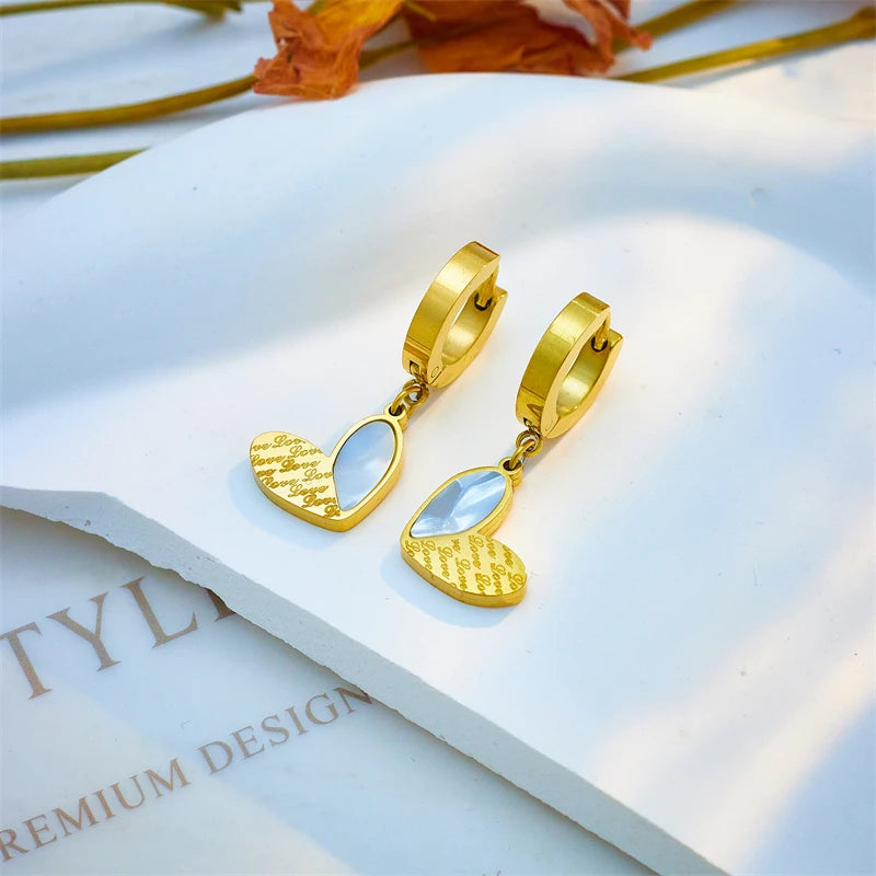 DIEYURO-collar con colgante de corazón de acero inoxidable 316L para mujer y niña, aretes con letras de amor, gargantilla de moda, conjunto de joyería, regalos