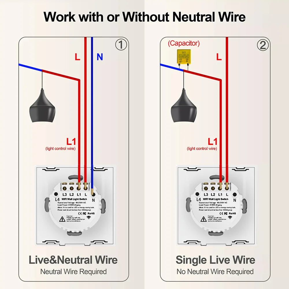 Interruptor Táctil Inteligente Wifi Tuya para Luces en Brasil, 4*4 sin Cable Neutro, 4/6 Gang, Control Remoto RF433, Smart Life, Compatible con Alexa y Google Home