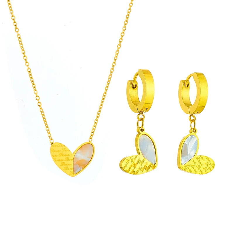 DIEYURO-collar con colgante de corazón de acero inoxidable 316L para mujer y niña, aretes con letras de amor, gargantilla de moda, conjunto de joyería, regalos