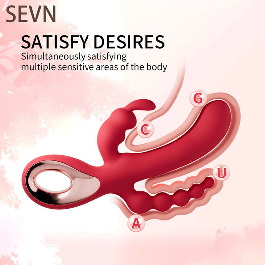 Consolador 3 en 1 Conejo Vibrador para Mujeres – Estimulador de Punto G, Clítoris y Anal, Juguete Sexual para Orgasmo Femenino