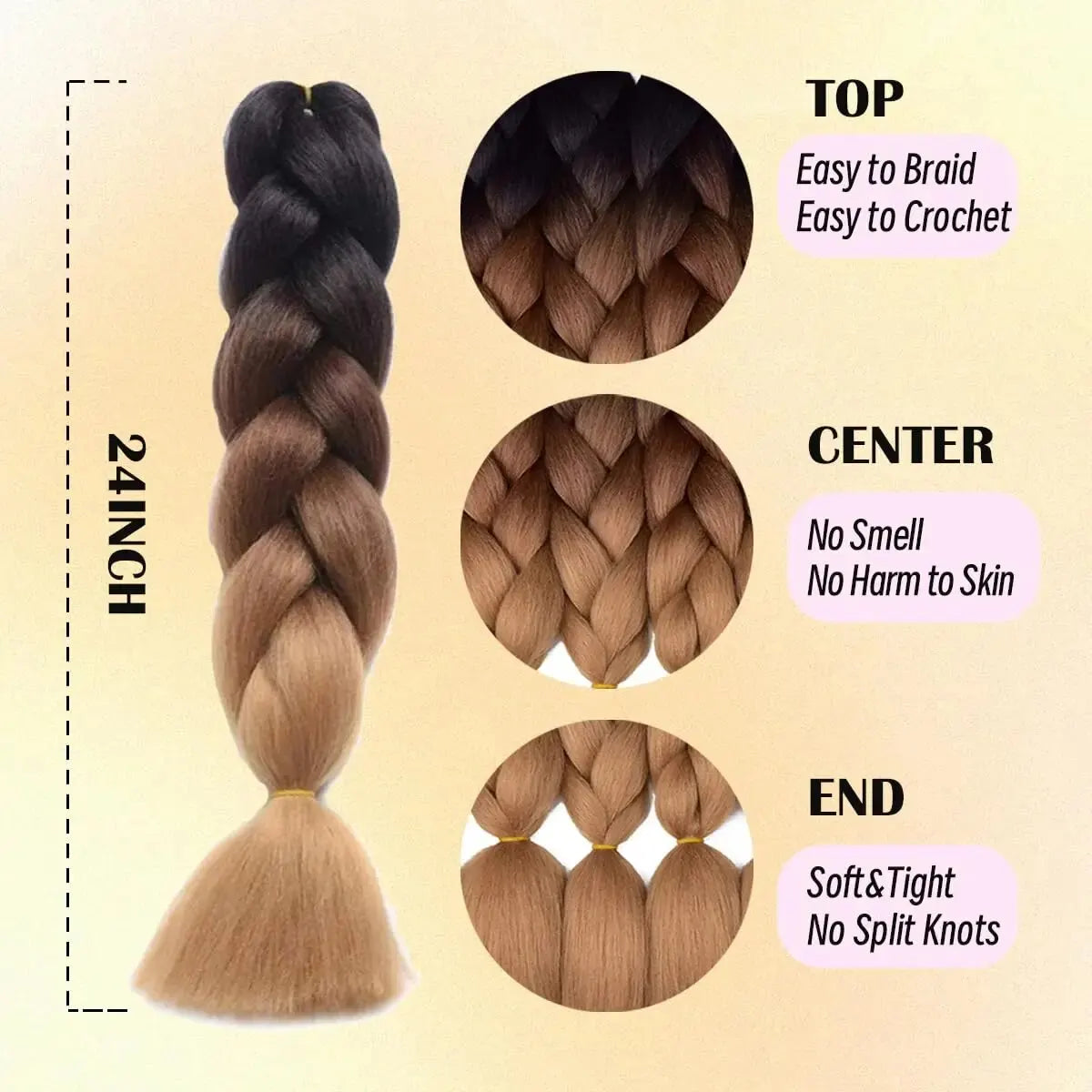 Extensiones de Cabello sintético de Kanekalon, trenzas de caja trenzada Jumbo ombré de 24 pulgadas, color arcoíris