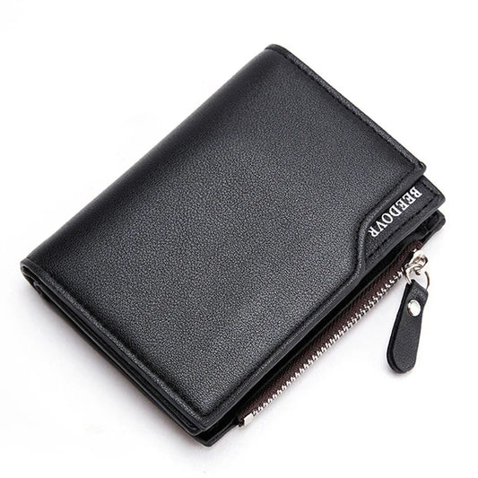 Billetera Corto para Hombre en Cuero PU, Monedero Masculino con Cremallera, Porta Tarjetas de Crédito, Cartera de Hombre