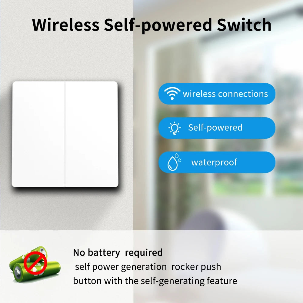 Interruptor de Luz Inalámbrico Inteligente 433mhz para Hogar, Control Remoto Sin Batería, Botón de Pared, Set de Mejoras para el Hogar