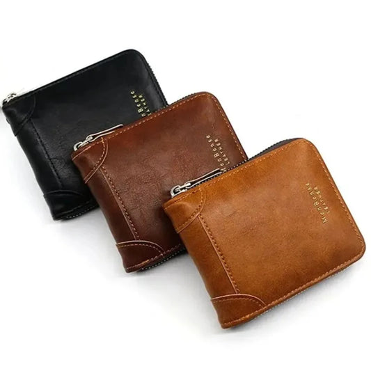 Cartera Vintage con Cierre para Hombre, Monedero Compacto, Porta Tarjetas de Marca de Lujo, Diseño Corto