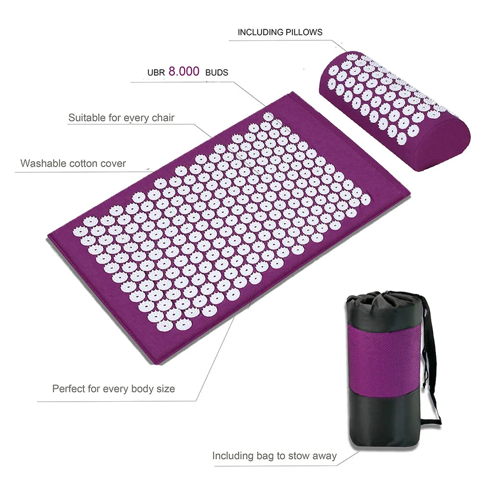 Set de Colchoneta de Masaje y Almohada de Acupresión - Alivia el Dolor de Espalda, Estrés y Tensión Muscular