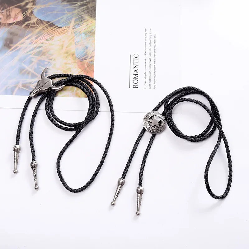 Corbata Ajustable de Cabeza de Toro de Cinco Estrellas | Bolo de Vaquero Occidental para Baile de Rodeo | Collar con Colgante de Piel Sintética