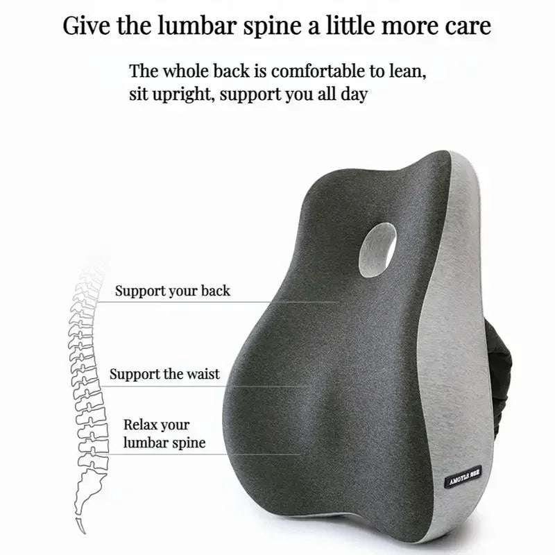 Cojín de Espuma con Memoria para Silla de Oficina y Coche: Soporte Lumbar con Masaje, Almohada Ortopédica para la Espalda, Coxis y Glúteos