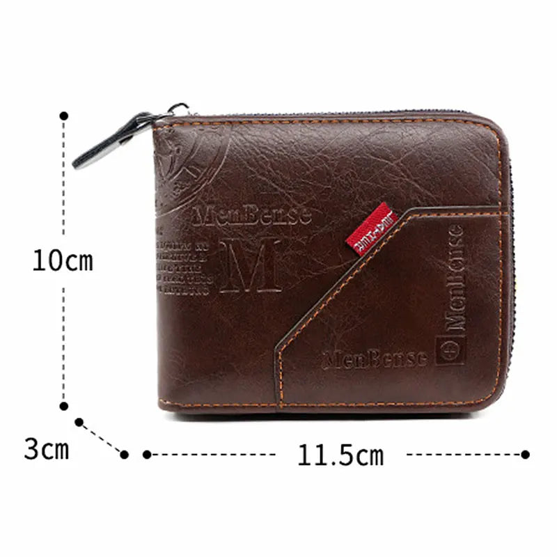 Nueva Billetera Hombre Clásica de Cuero PU con Cremallera y Bolsillo para Monedas