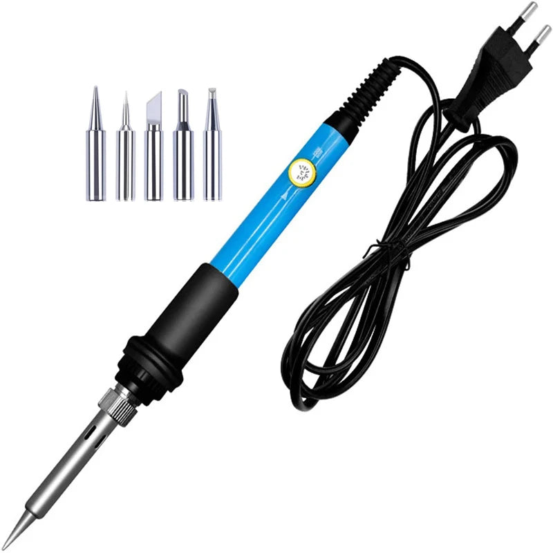 Soldador Eléctrico con Temperatura Ajustable 60W, Estación de Soldadura 220V/110V, Herramienta de Reparación con Punta de Cautín y Accesorios