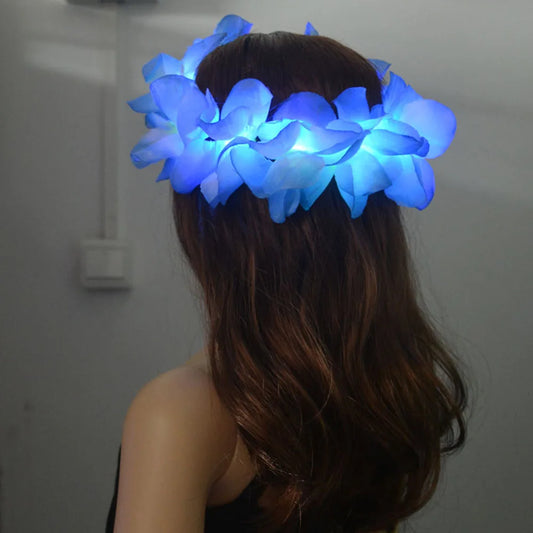 Diadema con corona de flores LED - Lei hawaiano iluminado para mujeres y niñas | Perfecto para fiestas, festivales, bodas y más
