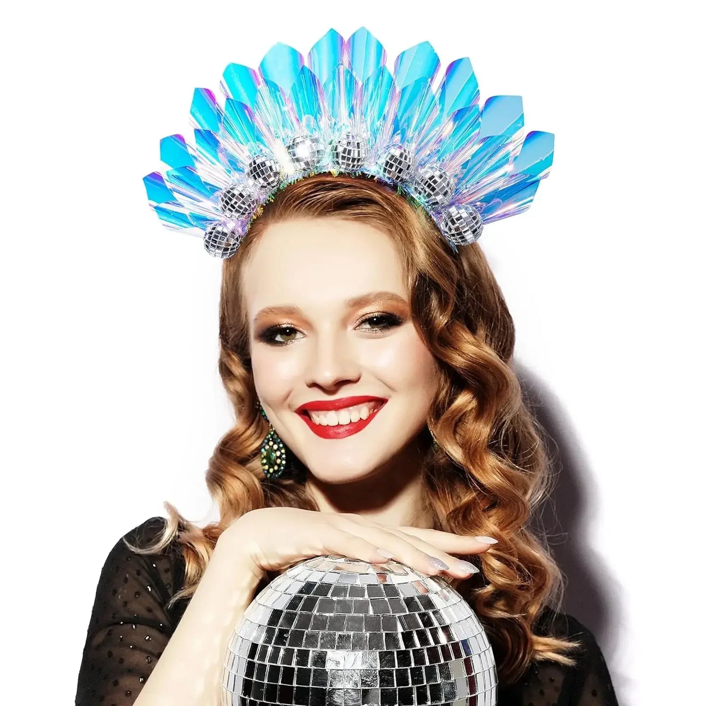 Diadema de Bola de Discoteca LED Brillante para Mujer - Tiara Iluminada con Luz Láser para Fiestas, Clubes Nocturnos y Halloween