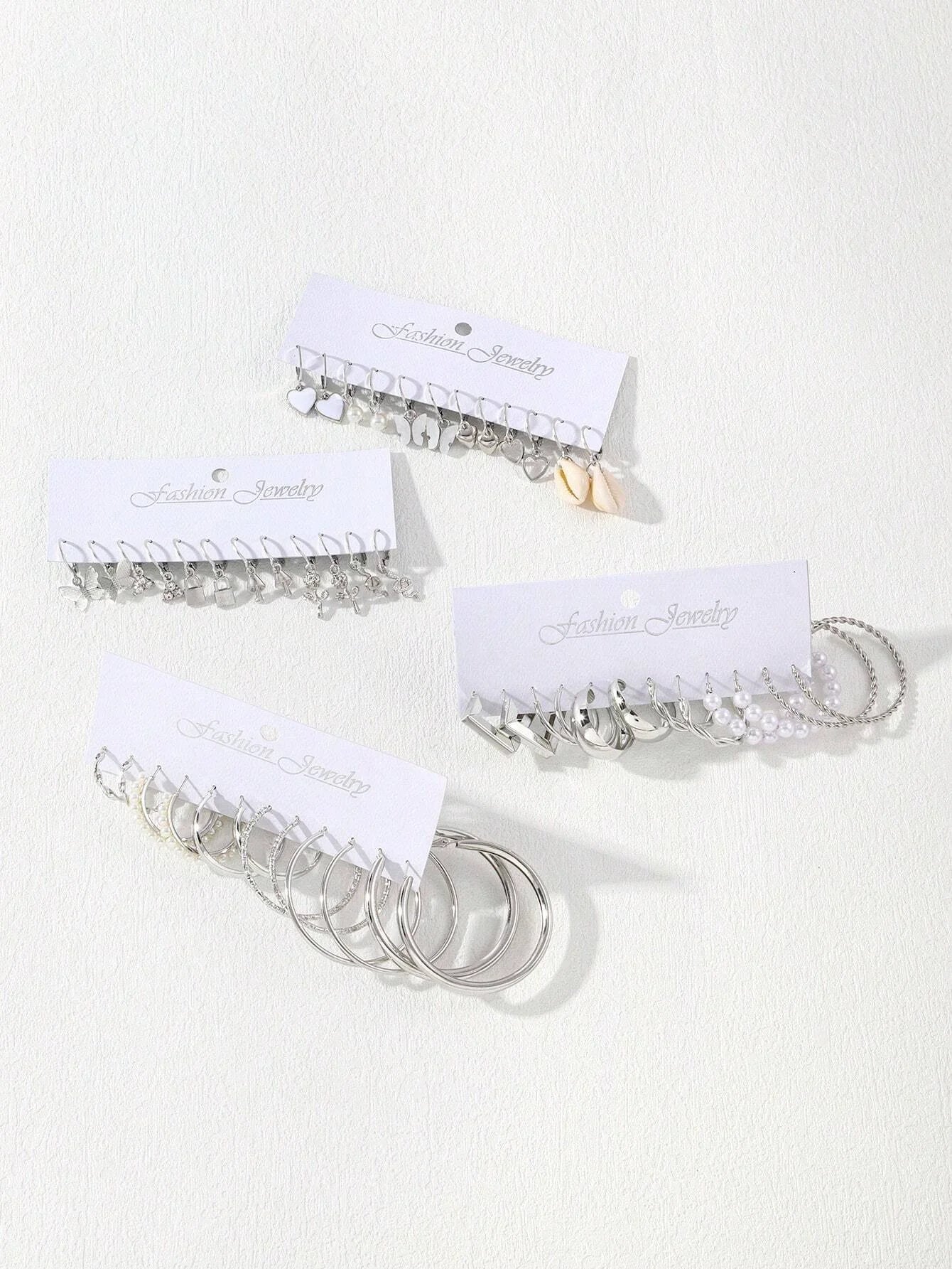 Conjunto de Pendientes Irregulares con Perlas Artificiales
