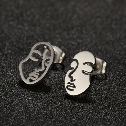 1 Par de Aretes de Cara Hueca | Aretes Divertidos y Artísticos de Acero Inoxidable | Joyería Moderna
