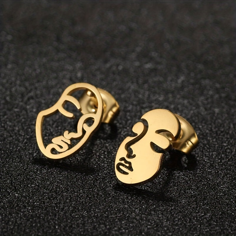 1 Par de Aretes de Cara Hueca | Aretes Divertidos y Artísticos de Acero Inoxidable | Joyería Moderna