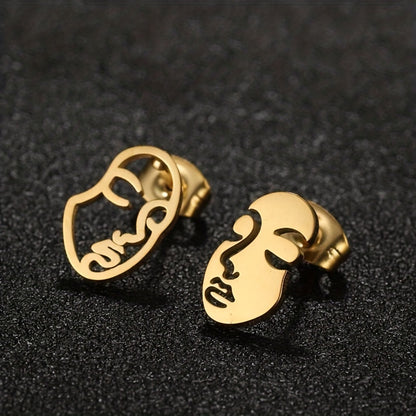 1 Par de Aretes de Cara Hueca | Aretes Divertidos y Artísticos de Acero Inoxidable | Joyería Moderna