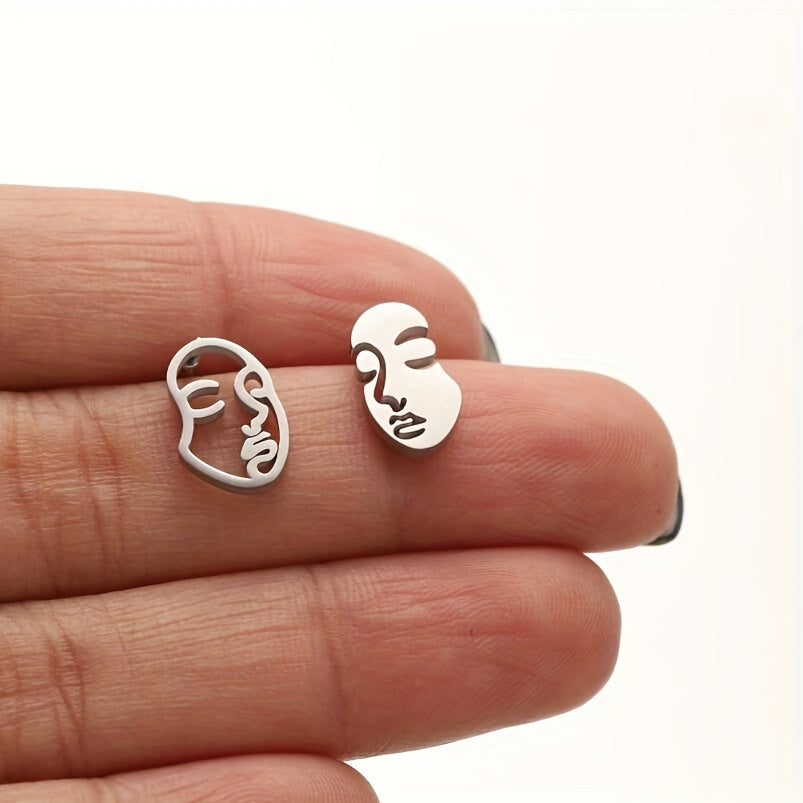 1 Par de Aretes de Cara Hueca | Aretes Divertidos y Artísticos de Acero Inoxidable | Joyería Moderna