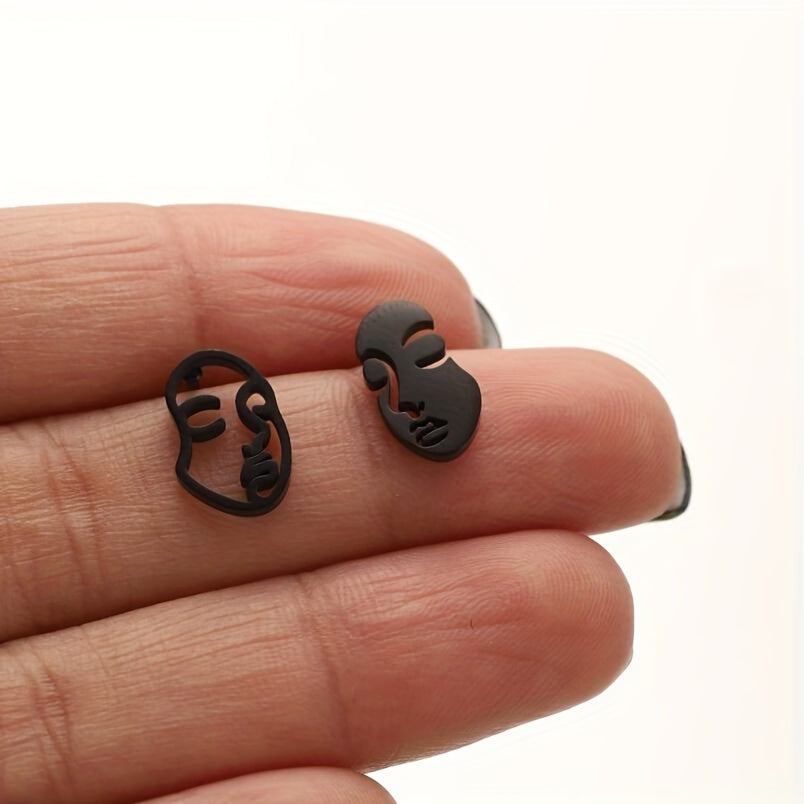 1 Par de Aretes de Cara Hueca | Aretes Divertidos y Artísticos de Acero Inoxidable | Joyería Moderna