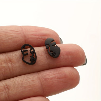 1 Par de Aretes de Cara Hueca | Aretes Divertidos y Artísticos de Acero Inoxidable | Joyería Moderna