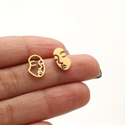 1 Par de Aretes de Cara Hueca | Aretes Divertidos y Artísticos de Acero Inoxidable | Joyería Moderna