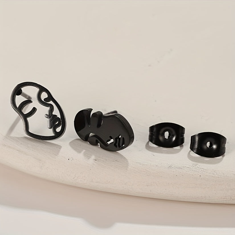 1 Par de Aretes de Cara Hueca | Aretes Divertidos y Artísticos de Acero Inoxidable | Joyería Moderna