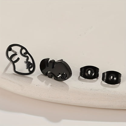1 Par de Aretes de Cara Hueca | Aretes Divertidos y Artísticos de Acero Inoxidable | Joyería Moderna