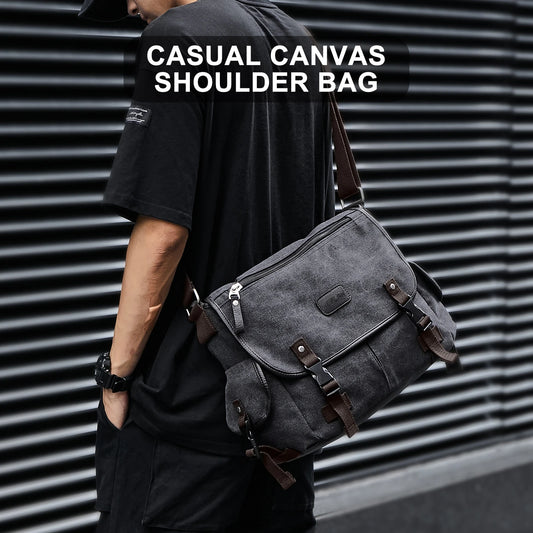 Bolso Mensajero Retro para Hombre, Bandolera de Lona Resistente al Agua, Maletín Casual para Portátil (13 pulgadas)