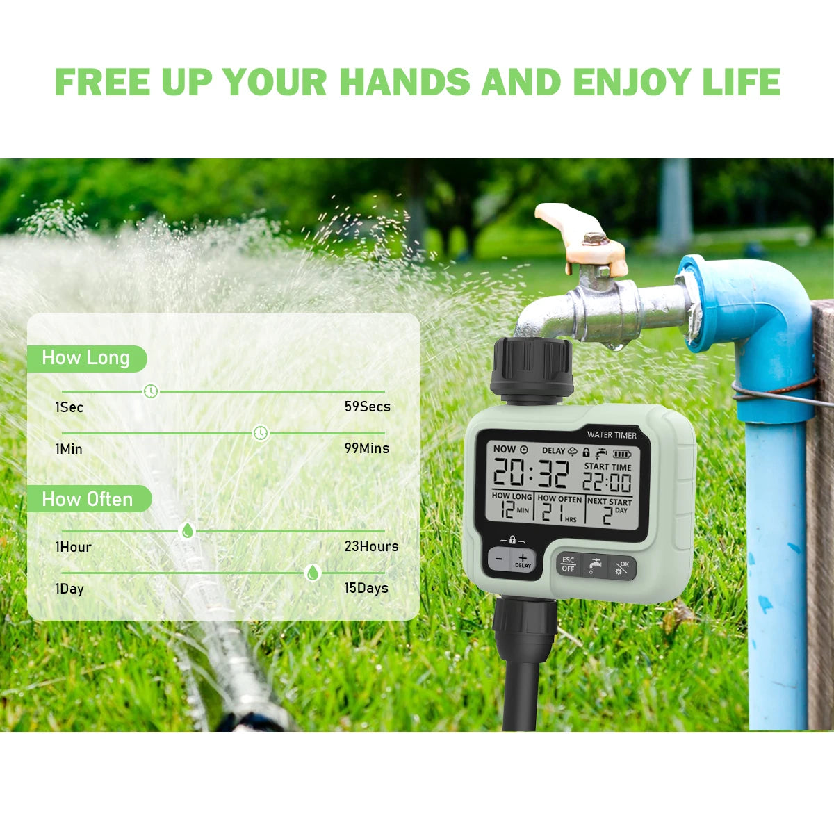 Eshico HCT-322 Temporizador de Agua Automático Digital para Jardín – Máquina de Riego Inteligente