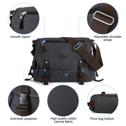Bolso Mensajero Retro para Hombre, Bandolera de Lona Resistente al Agua, Maletín Casual para Portátil (13 pulgadas)