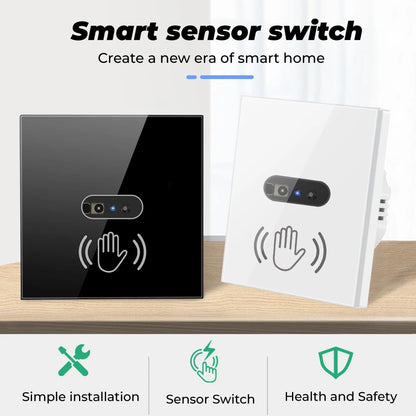 SMATRUL Interruptor de Luz Inteligente de Pared con Sensor Infrarrojo, Sin Necesidad de Tocar, 220V/110V, Panel de Vidrio, EU/UK