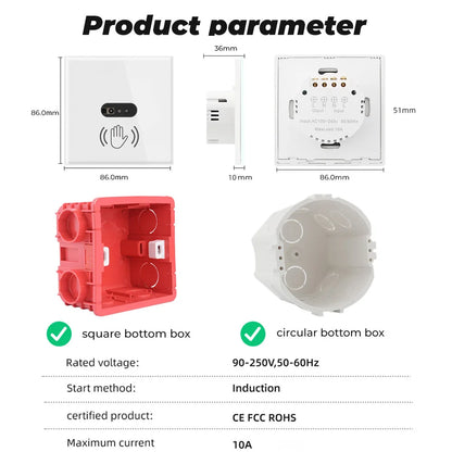 SMATRUL Interruptor de Luz Inteligente de Pared con Sensor Infrarrojo, Sin Necesidad de Tocar, 220V/110V, Panel de Vidrio, EU/UK
