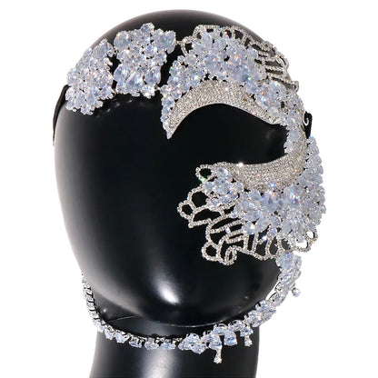 Máscara de Cristales de Lujo con Zirconia Cúbica para Mujer | Joyería Facial para Mascarada y Accesorios de Halloween - StoneFans