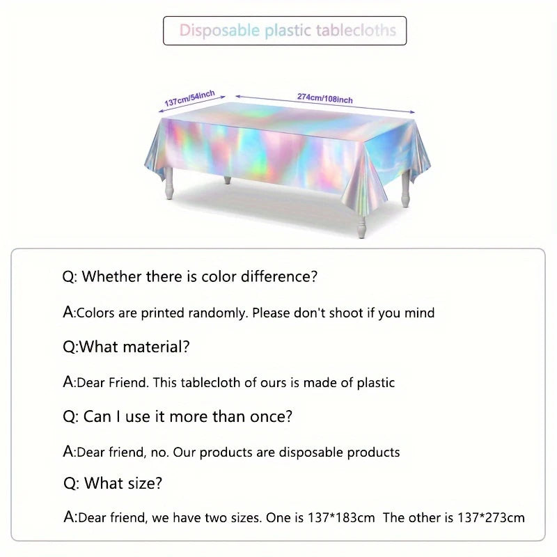 1pc, Laser Rainbow Theme Party Tablecloth,  Disposable Tablecloth Decoration Supplies,  Birthday Supplies