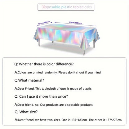 1pc, Laser Rainbow Theme Party Tablecloth,  Disposable Tablecloth Decoration Supplies,  Birthday Supplies