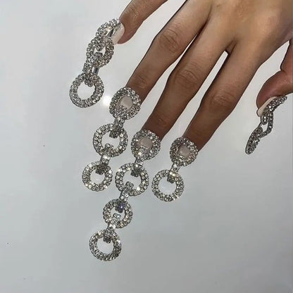 Juego de Anillos con Borlas de Cristal para Mujer | Joyería Ajustable con Diamantes de Imitación | Accesorios para Decoración de Uñas - 5 Piezas