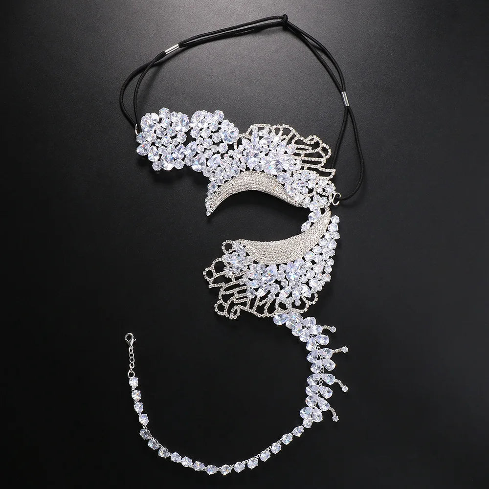 Máscara de Cristales de Lujo con Zirconia Cúbica para Mujer | Joyería Facial para Mascarada y Accesorios de Halloween - StoneFans