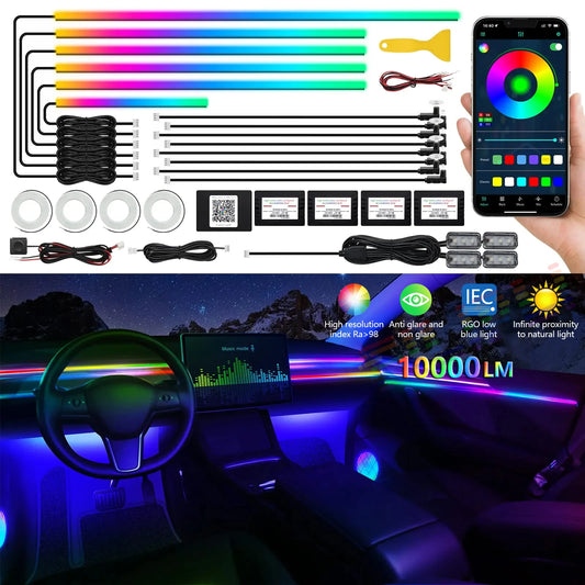 Luz Ambiental de Coche 22 en 1, RGB 64 Colores, Tira LED Interior Oculta, Lámpara de Atmósfera Sinfónica