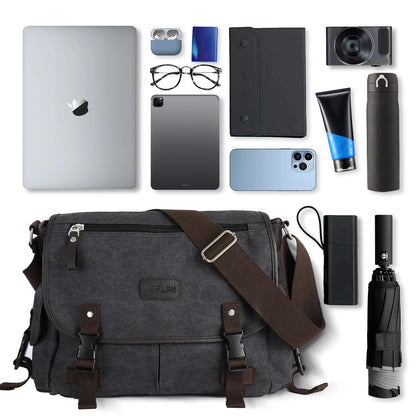 Bolso Mensajero Retro para Hombre, Bandolera de Lona Resistente al Agua, Maletín Casual para Portátil (13 pulgadas)